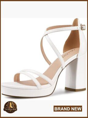 3.4" Chunky Heeled Sandals Strappy Platform Open Toe Block Heel Pumps Dressy